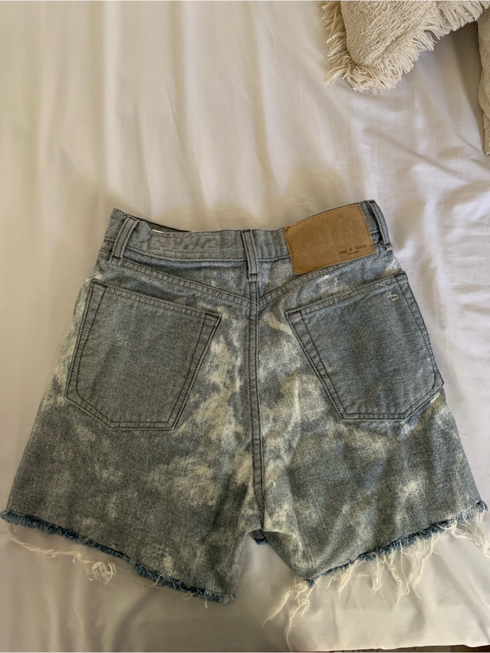 rag & bone Acid Wash Denim Shorts - Gray/White